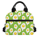 Lime Green Fried Eggs Pattern Print Insulated Lunch Bag