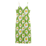 Lime Green Fried Eggs Pattern Print Jersey Midi Cami Dress