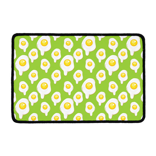 Lime Green Fried Eggs Pattern Print Kitchen Mat