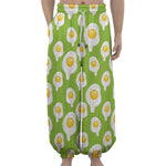 Lime Green Fried Eggs Pattern Print Lantern Pants
