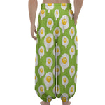 Lime Green Fried Eggs Pattern Print Lantern Pants