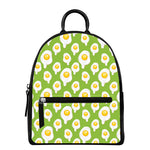 Lime Green Fried Eggs Pattern Print Leather Backpack