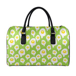 Lime Green Fried Eggs Pattern Print Leather Duffle Bag