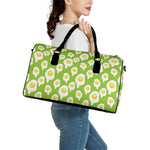 Lime Green Fried Eggs Pattern Print Leather Duffle Bag
