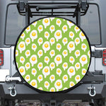 Lime Green Fried Eggs Pattern Print Leather Spare Tire Cover