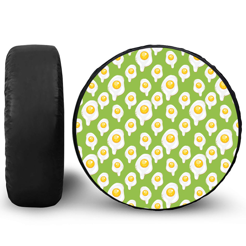 Lime Green Fried Eggs Pattern Print Leather Spare Tire Cover