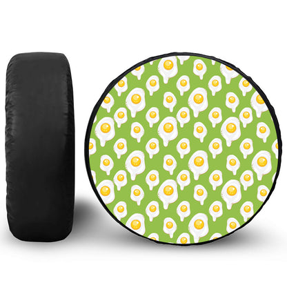 Lime Green Fried Eggs Pattern Print Leather Spare Tire Cover
