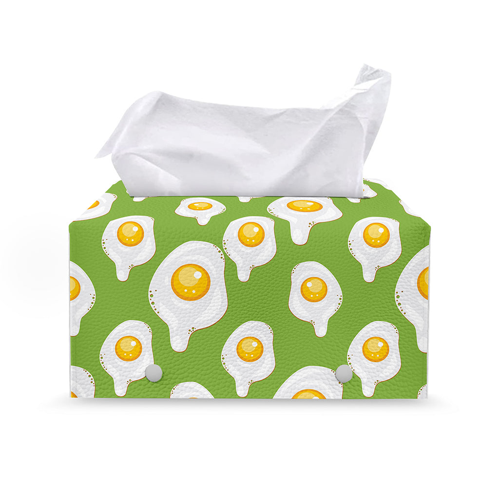 Lime Green Fried Eggs Pattern Print Leather Tissue Box Cover