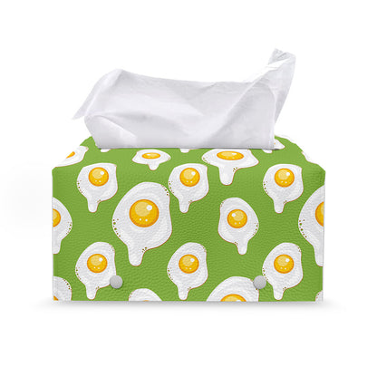 Lime Green Fried Eggs Pattern Print Leather Tissue Box Cover