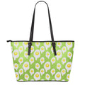 Lime Green Fried Eggs Pattern Print Leather Tote Bag With Zipper