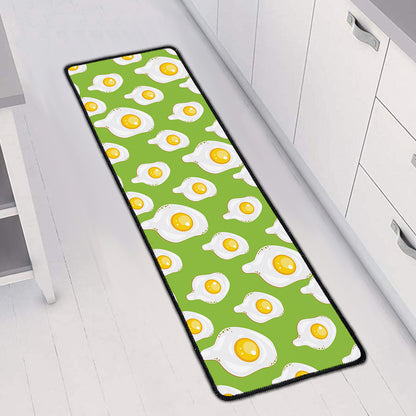 Lime Green Fried Eggs Pattern Print Long Kitchen Mat