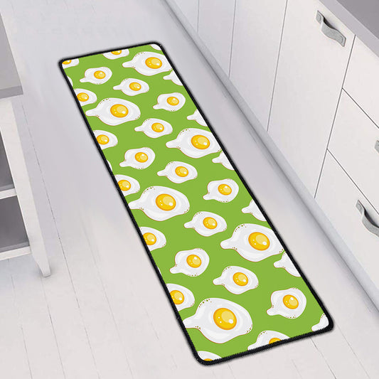 Lime Green Fried Eggs Pattern Print Long Kitchen Mat
