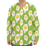 Lime Green Fried Eggs Pattern Print Long Sleeve Baseball Jersey