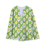 Lime Green Fried Eggs Pattern Print Long Sleeve Short Coat