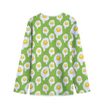 Lime Green Fried Eggs Pattern Print Long Sleeve Short Coat