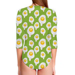 Lime Green Fried Eggs Pattern Print Long Sleeve Swimsuit
