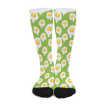 Lime Green Fried Eggs Pattern Print Long Socks