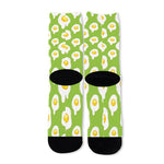 Lime Green Fried Eggs Pattern Print Long Socks