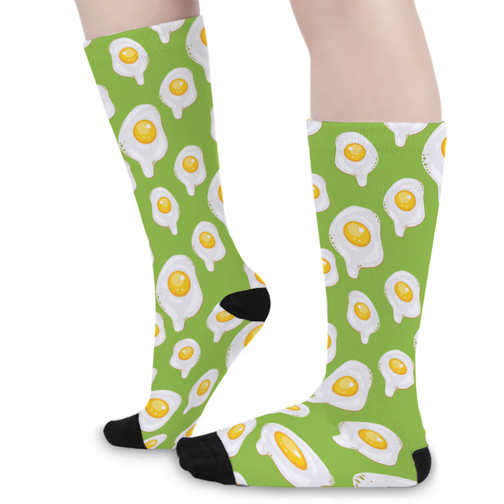 Lime Green Fried Eggs Pattern Print Long Socks