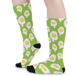 Lime Green Fried Eggs Pattern Print Long Socks