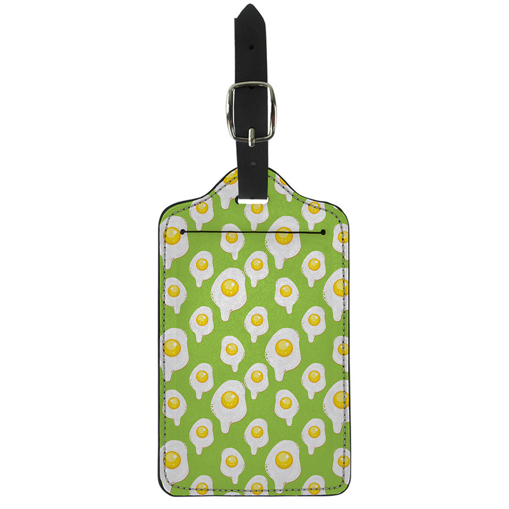 Lime Green Fried Eggs Pattern Print Luggage Tag