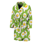 Lime Green Fried Eggs Pattern Print Men's Bathrobe
