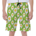Lime Green Fried Eggs Pattern Print Men's Beach Shorts