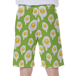Lime Green Fried Eggs Pattern Print Men's Beach Shorts