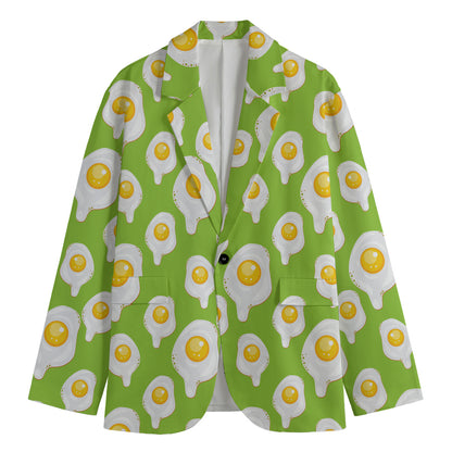 Lime Green Fried Eggs Pattern Print Men's Blazer