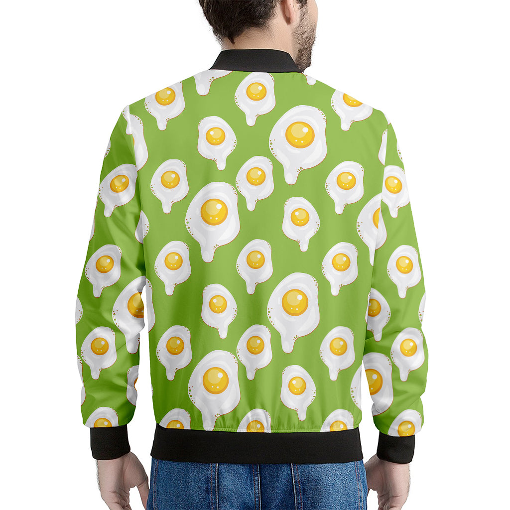 Lime Green Fried Eggs Pattern Print Men's Bomber Jacket