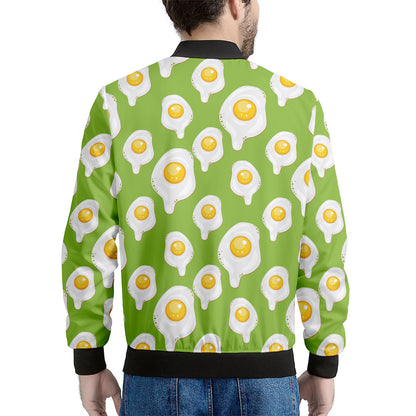 Lime Green Fried Eggs Pattern Print Men's Bomber Jacket