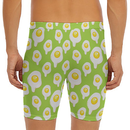 Lime Green Fried Eggs Pattern Print Men's Long Boxer Briefs