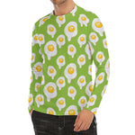 Lime Green Fried Eggs Pattern Print Men's Long Sleeve Rash Guard