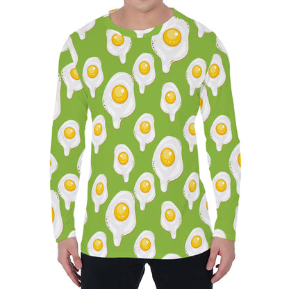 Lime Green Fried Eggs Pattern Print Men's Long Sleeve T-Shirt