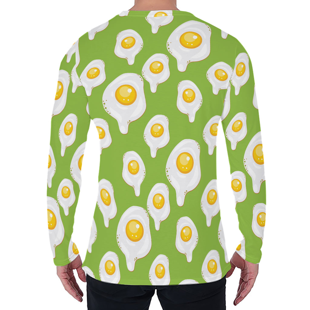 Lime Green Fried Eggs Pattern Print Men's Long Sleeve T-Shirt