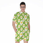 Lime Green Fried Eggs Pattern Print Men's Rompers