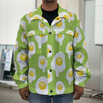 Lime Green Fried Eggs Pattern Print Men's Shirt Jacket