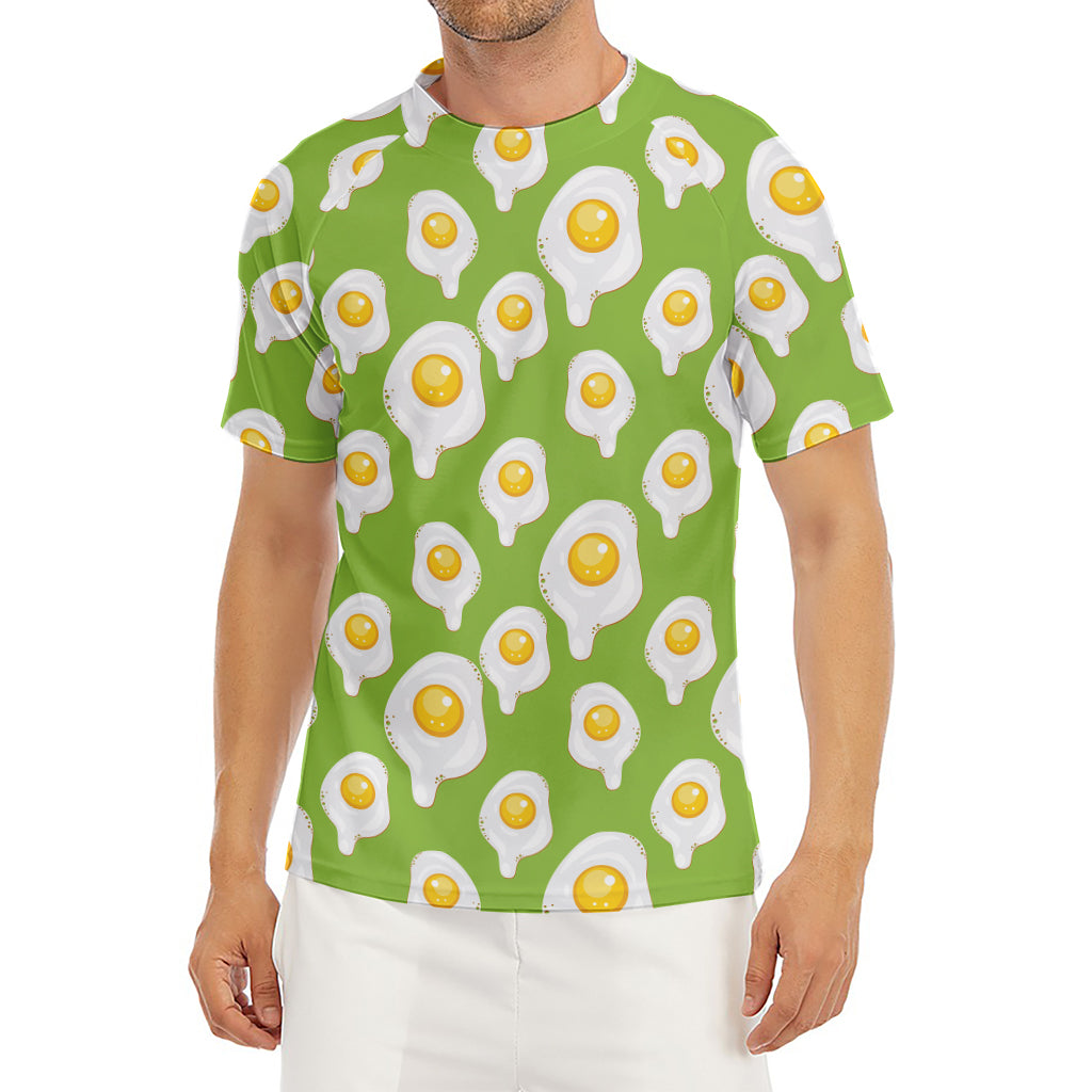 Lime Green Fried Eggs Pattern Print Men's Short Sleeve Rash Guard