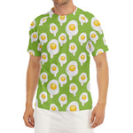 Lime Green Fried Eggs Pattern Print Men's Short Sleeve Rash Guard