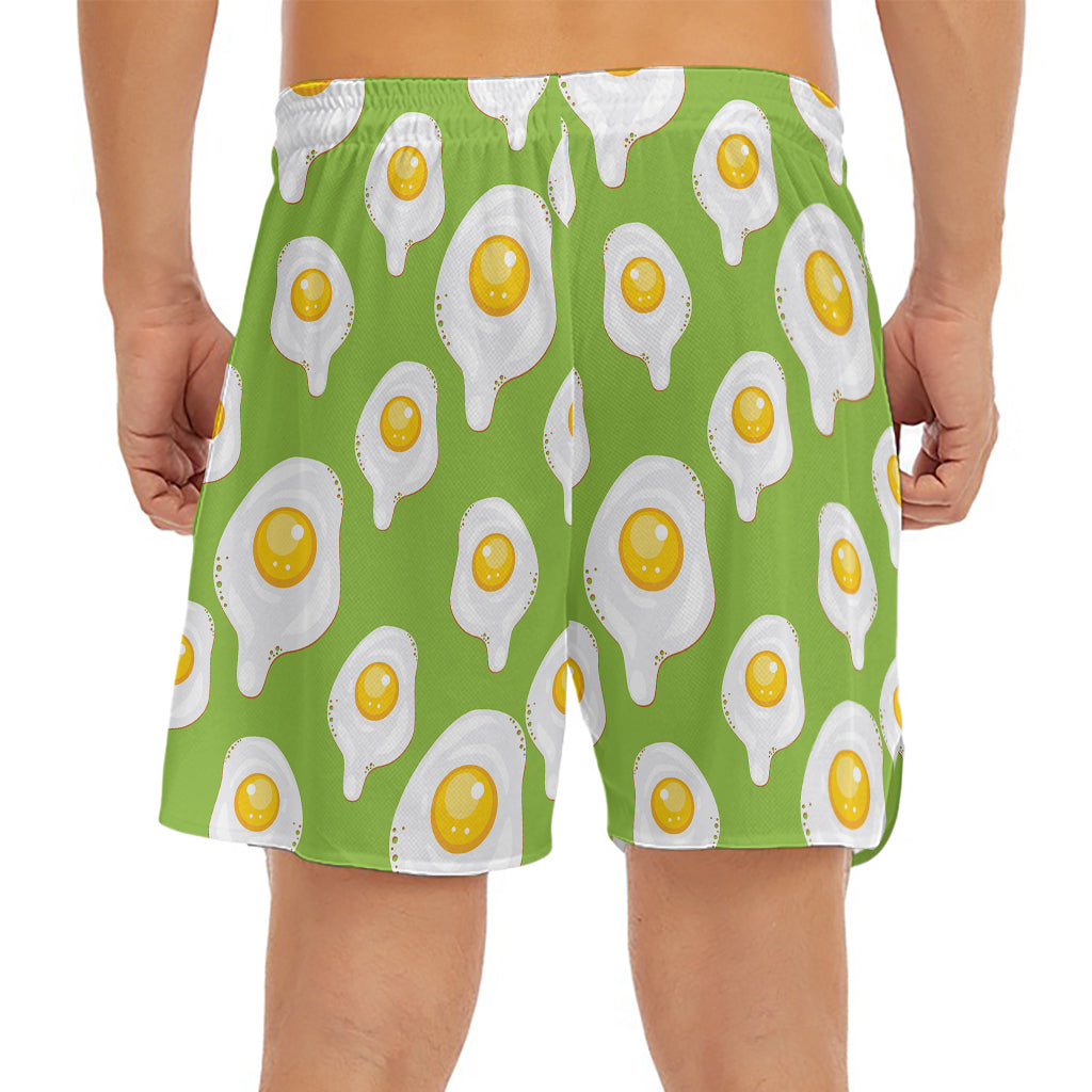 Lime Green Fried Eggs Pattern Print Men's Split Running Shorts