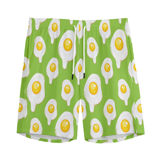 Lime Green Fried Eggs Pattern Print Men's Sports Shorts