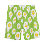Lime Green Fried Eggs Pattern Print Men's Sports Shorts