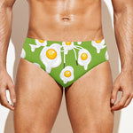 Lime Green Fried Eggs Pattern Print Men's Swim Briefs