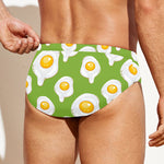 Lime Green Fried Eggs Pattern Print Men's Swim Briefs