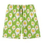 Lime Green Fried Eggs Pattern Print Men's Swim Trunks