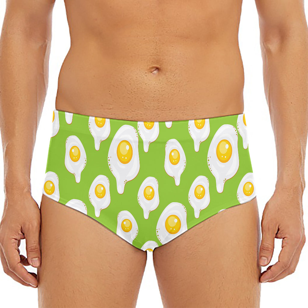 Lime Green Fried Eggs Pattern Print Men's Triangle Swim Briefs