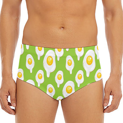 Lime Green Fried Eggs Pattern Print Men's Triangle Swim Briefs
