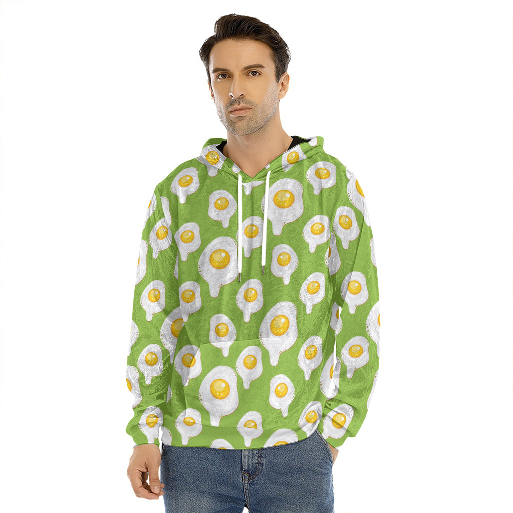 Lime Green Fried Eggs Pattern Print Men's Velvet Pullover Hoodie