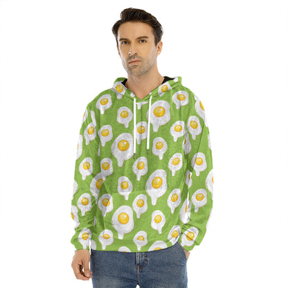 Lime Green Fried Eggs Pattern Print Men's Velvet Pullover Hoodie