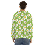 Lime Green Fried Eggs Pattern Print Men's Velvet Pullover Hoodie